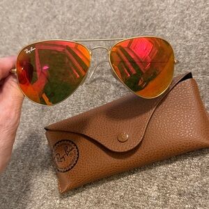 Ray-Ban Gold Frame Sunglasses with Orange Lenses